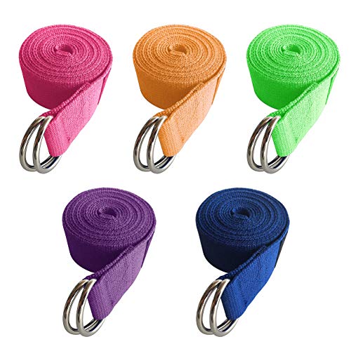 Product Cover Uheng 5-Pack Yoga Exercise Adjustable Straps 8Ft OR 10Ft with Durable D-Ring for Pilates & Gym Workouts Yoga Fitness | Hold Poses, Stretch, Improve Flexibility & Maintain Balance (Random Color)