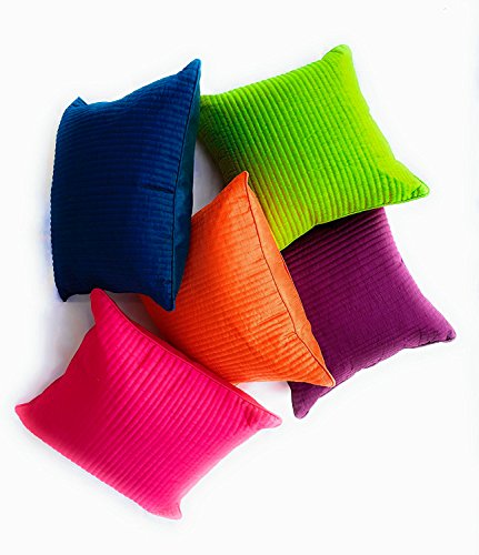 Product Cover CIDIZY Dupion Silk Decorative Striped Quilted Throw Pillow Cushion Cover (Blue, Pink, Green, Orange, Purple, 16x16 Inch) - Set of 5