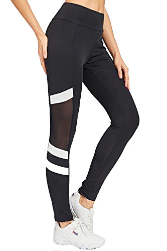 Product Cover BLINKIN Yoga Gym Workout and Active Sports Fitness White Striped Black Mesh Leggings Tights for Women|Girls(7530)