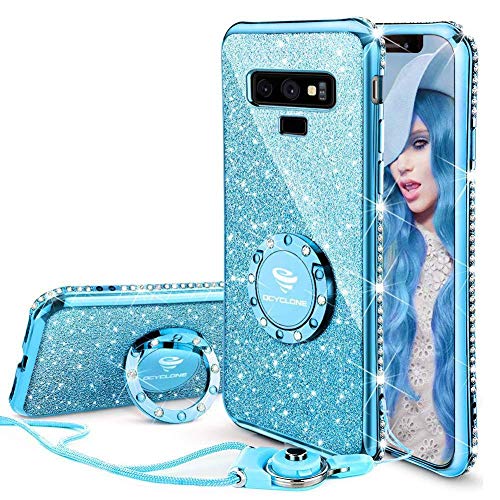Product Cover OCYCLONE Galaxy Note 9 Case, Glitter Luxury Cute Phone Case for Women Girls with Kickstand, Bling Diamond Rhinestone Bumper with Ring Stand Compatible with Galaxy Note 9 Case for Girl Women - Blue