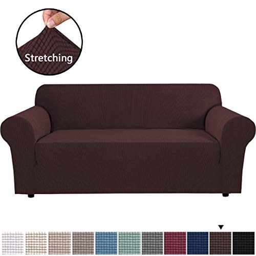 Product Cover Stretch Sofa Covers 1 Piece Furniture Protector Couch Cover Feature Rich Textured Lycra High Spandex Small Checks Jacquard Fabric Sofa Cover Lounge Cover for 3 Cushion Sofa (72