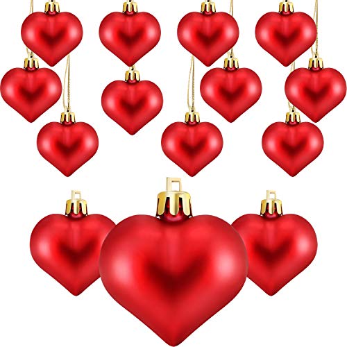 Product Cover Frienda Heart Shaped Tree Baubles Glitter Matt Valentine Acrylic Heart Ornaments, 1.77 x 1.96 Inch/ 4.5 x 5 cm (24, Red)