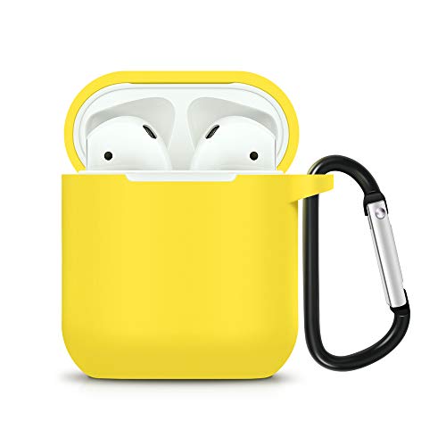 Product Cover ZALU Compatible for AirPods Case with Keychain, Shockproof Protective Premium Silicone Cover Skin for AirPods Charging Case 2 & 1 (AirPods 1, Yellow)