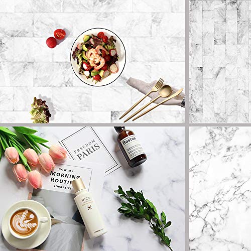 Product Cover Muzi 22x35 Inch Double Sided Marble Background White Texture Pattern Photography Backdrop for Cake, Jewelry, Newborn Paper Board Photo Studio Props TB-20