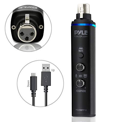 Product Cover Pyle Microphone XLR-to-USB Signal Adapter - Universal Plug and Play XLR Mic to PC Adaptor for Digital Recording w/ Mix Audio Control, +48V Phantom Power, Headphone Volume, USB Cable - PDUSBPP10