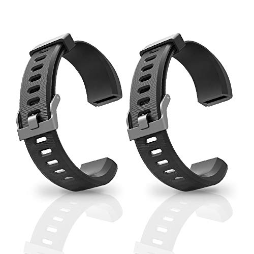 Product Cover Aneken Replacement Band ID115Plus HR Adjustable Strap for Smart Bracelet Fitness Tracker, 2 Pack (Black)