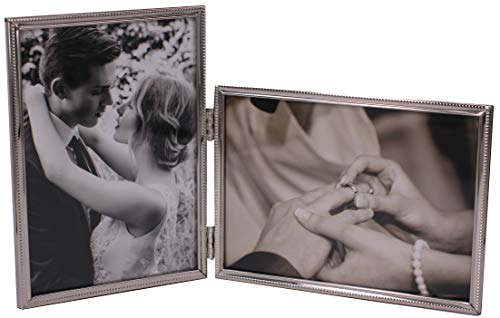 Product Cover LEADEX Vertical Horizontal Combo- Double 4 by 6 Inch Metal Folding Picture Frames-(1 Landscape and 1 Portrait Style) (Silver)