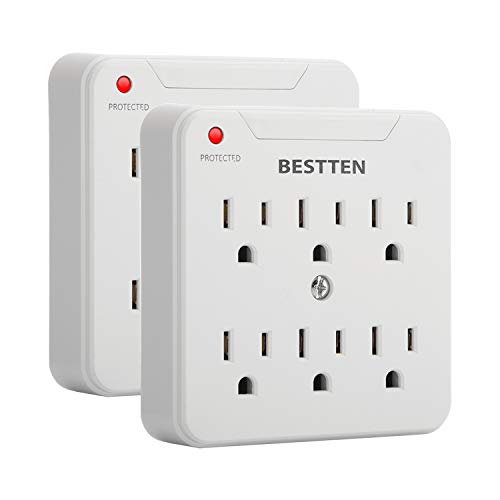 Product Cover [2 Pack] BESTTEN 900-Joule Wall Outlet Surge Protector, 6-Outlet Adapter, 15A/125V/1875W, Mounting Screw for Duplex Receptacle, ETL Listed, White
