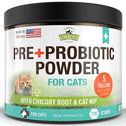 Product Cover Probiotics for Cats, Prebiotic, Catnip - 120 Grams 5 Billion CFUs 20 Strains, USA - Natural Cat Probiotic Powder Supplements for Digestive Health, Immune Support Diarrhea Allergy Relief UTI Vomiting
