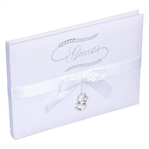 Product Cover Wedding Guest Book for Wedding Reception(128 Pages) 8.25 x 6.25 Inches | Guest Books for Weddings in Elegant Ivory and Ebony | Lined Blank Wedding Guest Book with Calligraphy
