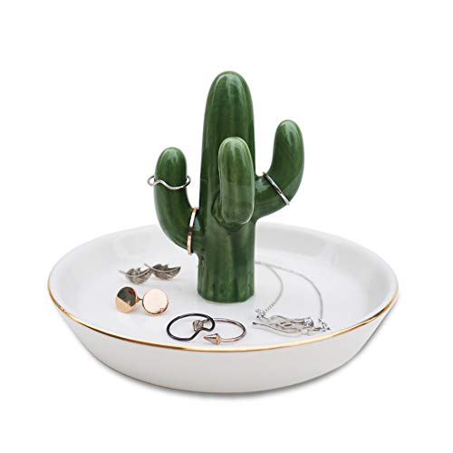 Product Cover mono living Cactus Ring Holder Tower Earring Trinket Tray Dish Ceramic Jewelry Organizer Tropical Necklace Bracelet Birthday Gift for Her Mother Him Girlfriend Teen Daughter Girl Women Lady