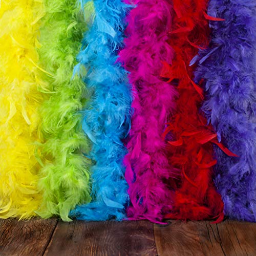 Product Cover Feather Boa Set of Vibrant Colors - Fits Any Occasion - Mardi Gras Decorations - Party Supplies - Costume Boas - 6.6ft, Long Feather Boas - Fluffy - Eco-Friendly (Rainbow (6pcs), 40g)