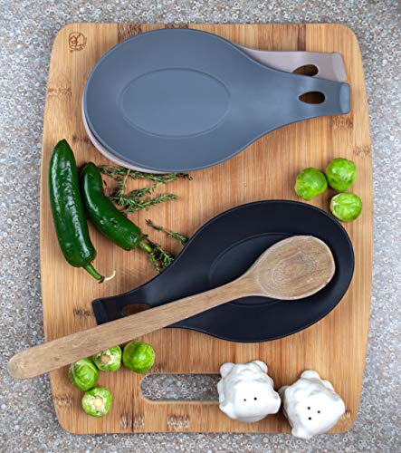 Product Cover Modern Silicone Spoon Rest - Kitchen Utensil Holder - Quality Material (Set of 3)
