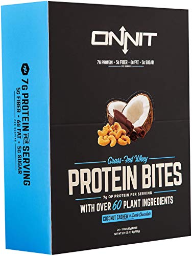 Product Cover New! Onnit Protein Bites (Chocolate Coconut Cashew - Box of 24) | Made with Grass Fed Whey & over 60 Plant Ingredients | 7g Protein Per Bar