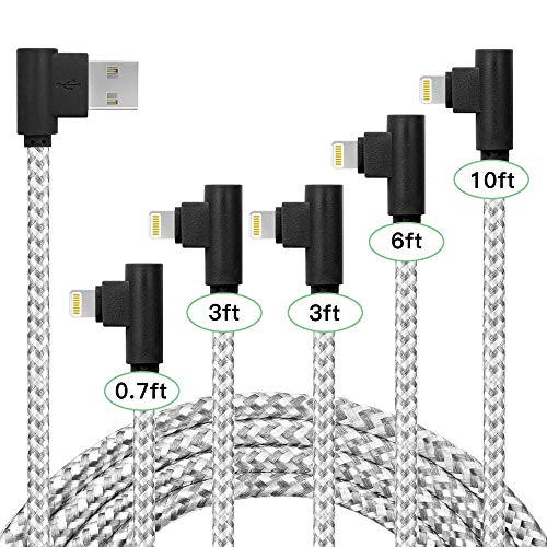 Product Cover iPhone Charger Cable (5 Pack,0.7FT/3FT/3FT/6FT/10FT) - Certified - Fast iPhone Charging Cable Long Cord Compatible iPhone XS/Max/XR/X/8/8 Plus/7/7 Plus/6/6 Plus/6S/6S Plus More (Gray White)