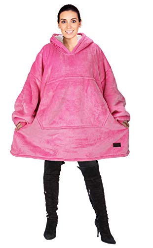 Product Cover Catalonia Oversized Hoodie Blanket Sweatshirt,Super Soft Warm Comfortable Sherpa Giant Pullover with Large Front Pocket,for Adults Men Women Teenagers Kids,Pink