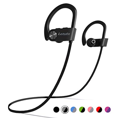 Product Cover Bluetooth Headphones, Letsfit Wireless Headphones, IPX7 Waterproof Sports Earphones for Gym Running, HD Stereo Headset w/Mic, 8 Hours Battery Noise Cancelling Bluetooth Earbuds (BlackGrey)