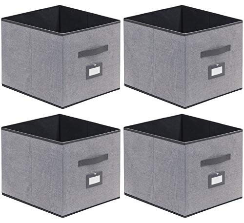 Product Cover Onlyeasy Cloth Storage Bins Foldable Cube Storage Bin 4 Pack - Fabric Cube Organizers Container Drawers with Dual Handles for Shelves, 13 x 15 x 13 inch, Linen-Like Grey, 7MXDBXL04PLP
