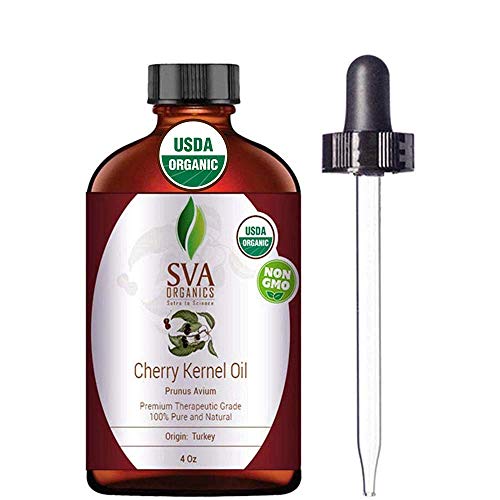 Product Cover SVA Organics Cherry Kernel Oil Organic USDA 4 Oz Pure Natural Cold Pressed Undiluted Carrier Oil for Face, Skin, Hair, Nails Care, Foot & Body Massage
