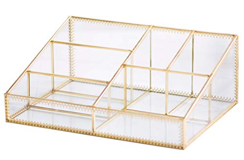 Product Cover Makeup Organizer Antique Countertop Cosmetic Storage Box Glass Beauty Display, Gold Spin Large Capacity Holder for Brushes Lipsticks Skincare Toner