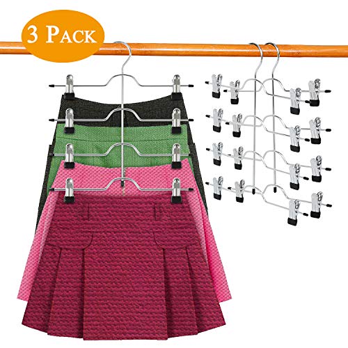 Product Cover DOIOWN Skirt Hangers 4 Tier Pants Hangers Space Saving Hangers Closet Organizer for Skirt, Pants(3 Pieces) (3 Pieces)