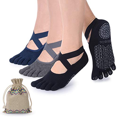 Product Cover Ozaiic Yoga Socks for Women with Grips, Non-Slip Five Toe Socks for Pilates, Barre, Ballet, Fitness