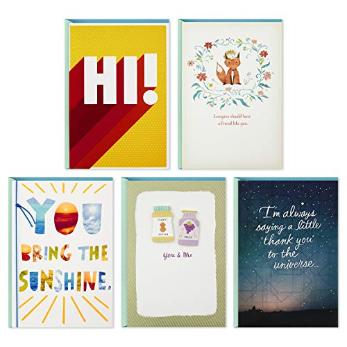 Product Cover Hallmark Friendship Cards Assortment-Just Because, Thinking of You, Thank You, Glad We're Friends (5 Cards with Envelopes)