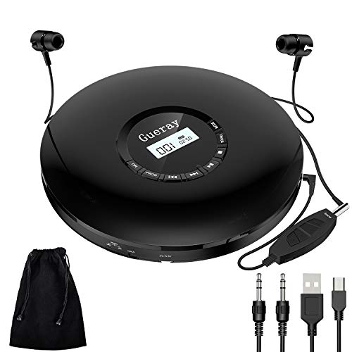 Product Cover Portable CD Player 1400mAh CD Walkman Rechargeable CD Player Portable Gueray CD Discman Personal CD Player with Headphones Jack USB Supply CD Music Disc with LCD Display (Black)