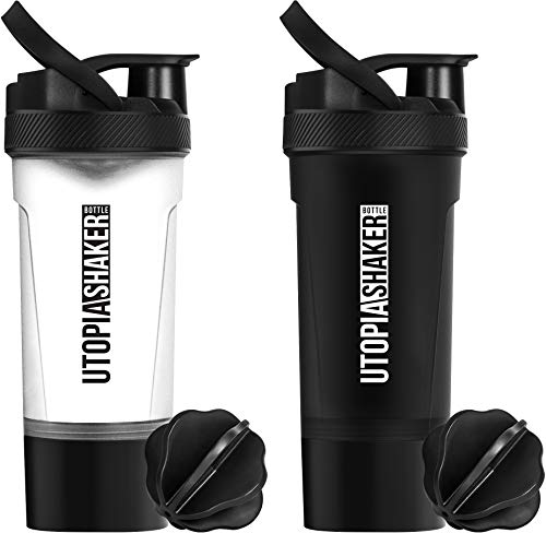 Product Cover Utopia Home [2-Pack] Classic Protein Mixer Shaker Bottle with Twist and Lock Protein Box Storage (24-Oz)
