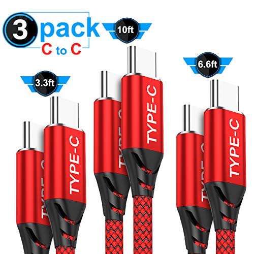Product Cover USB C to USB C Cable 60W 3-Pack(10ft+6.6ft+3.3ft),AkoaDa USB Type C Fast Charger Cable Nylon Braided Cord Compatible with Google Pixel 4 2 3 3a XL,Nexus,iPad pro 2018,Samsung Galaxy Note 10 s10(Red)