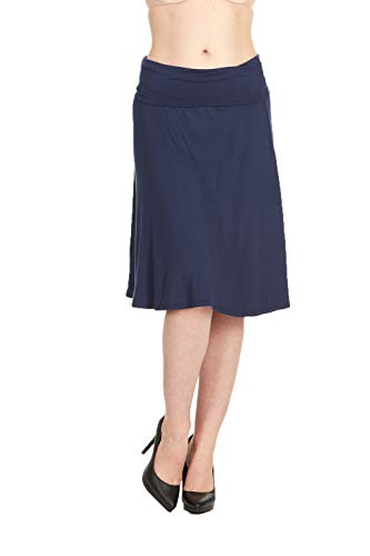 Product Cover X America Foldover Waist Regular & Plus Size Midi Skirts for Women, Made in USA Navy