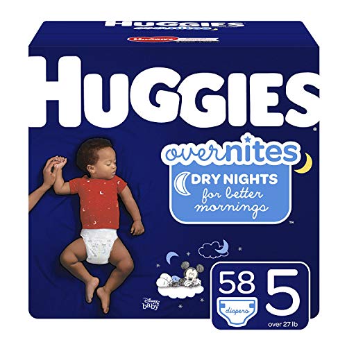 Product Cover HUGGIES OverNites Diapers, Size 5, 58 Count, Overnight Diapers (Packaging May Vary)