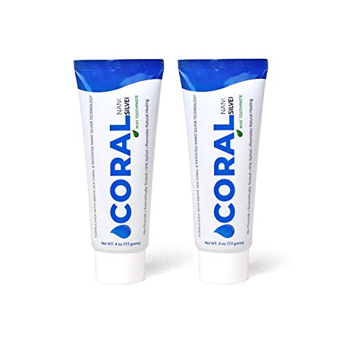 Product Cover Coral White Nano Silver Mint Toothpaste, Natural Fluoride Free Teeth Whitening Toothpaste, Coral Calcium Nano Silver Infused SLS Free 4 Ounce (2 Pack)