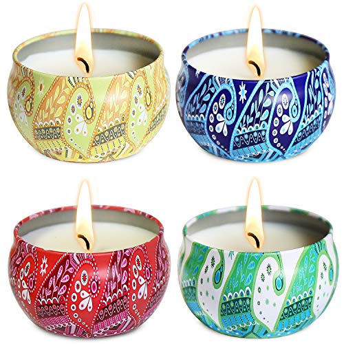 Product Cover Scented Candles Essential Oils Natural Soy Wax Portable Travel Tin Candle Set of 4