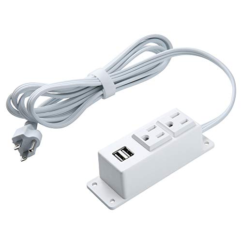 Product Cover Power Strip with USB,2 AC Outlets 2 USB Charging Ports Mounting Power Center,6.5fT Power Strip Heavy Duty Extension Cord,Mountable Under Desk/Table Wall Socket(White)