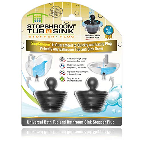 Product Cover StopShroom Tub 2 Pack Universal Stopper for Bathtub and Bathroom Sink Drains, Black Plug 2pk