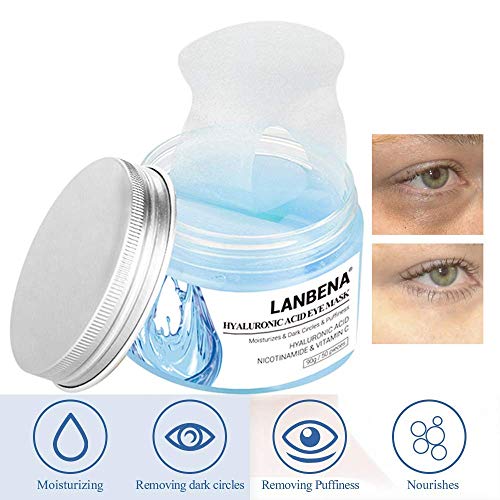 Product Cover Eye Mask Sheet Hyaluronic Acid Eye Serum Patches Vitamin C Pad for Reduces Dark Circles Bags and Eye Lines Repair Skin Nourish Firming Anti-Wrinkle + Anti-aging (90 g/50 pieces) (Blue)