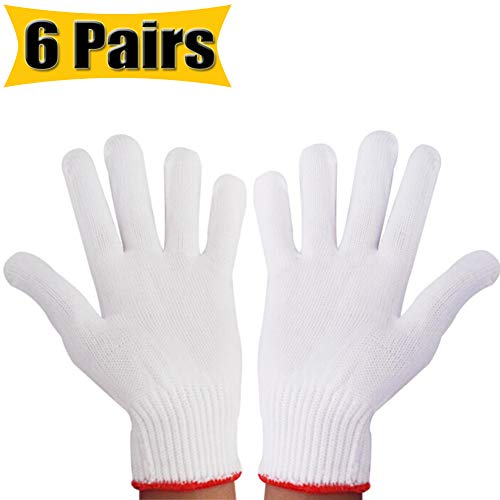 Product Cover Hand Working Gloves Safety Grip Protection Work Gloves Men Women BBQ Thicker Industry Knitted Cut Repair Gloves Durable String Knit Light Weight for Work Safety Thick Cotton (6 Pairs)