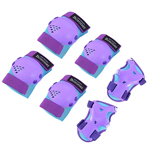 Product Cover BOSONER Kids/Youth Knee Pad Elbow Pads for Rollerblade Roller Skates Cycling BMX Bike Skateboard Inline Rollerblading, Skating Skatings Scooter Riding Sports (Blue/Purple, Small (3-7 Years))