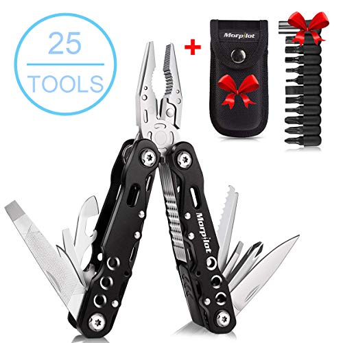 Product Cover Multi Tool, Morpilot 25 in 1 Multitool Pliers Stainless Steel Folding Pocket Knife Plier Kit with Durable Nylon Sheath for Survival, Camping, Hiking, Hunting, Fishing (25 in 1 multi function tool)
