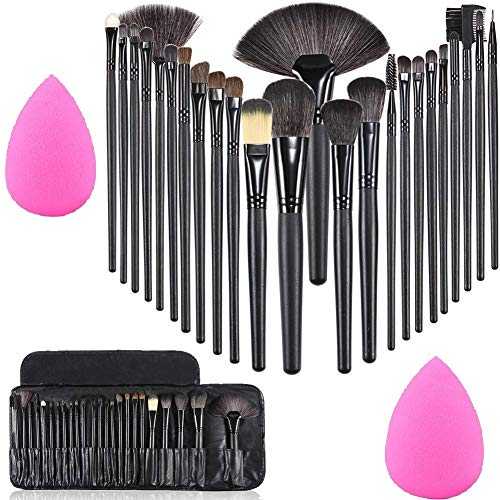 Product Cover MISS & MAM Professional Wood Make Up Brushes Sets With Leather Storage Pouch - 24 Pc (HANDLE COLOUR MAY VARY) + 2 SPONGE PUFF (COLOUR MAY VARY)