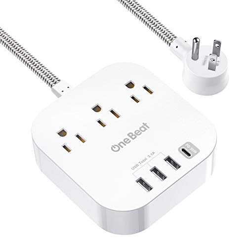 Product Cover USB C Power Strip, One Beat 45W Power Delivery Power Strip with 3 Outlets and 45W 4 USB Ports(30W USB C), 5 ft Braided Extension Cord, Flat Plug for Cruise Ship Home Hotel Dorm Room