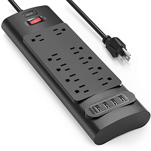 Product Cover Power Strip, Bototek Surge Protector with 10 AC Outlets and 4 USB Charging Ports,1625W/13A, 2100 Joules, 6 Feet Long Extension Cord for Smartphone Tablets Home,Office, Hotel- Black