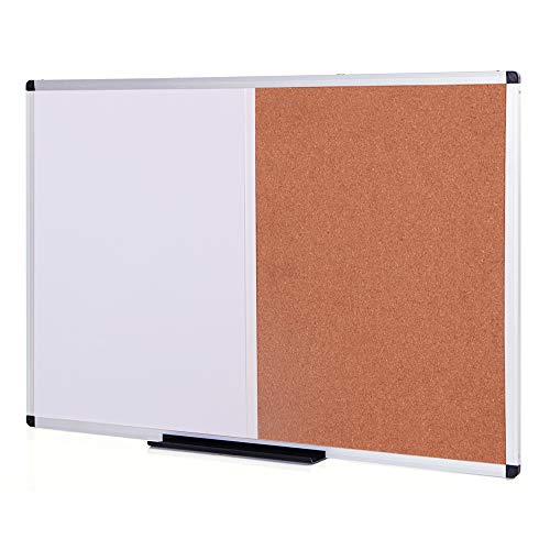 Product Cover VIZ-PRO Magnetic Dry Erase Board and Cork Notice Board Combination, 36 X 24 Inches, Silver Aluminium Frame