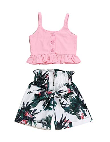 Product Cover VISGOGO Toddler Baby Girls Outfits Clothes Set Halter Crop Tops + Flamingo Short Pants