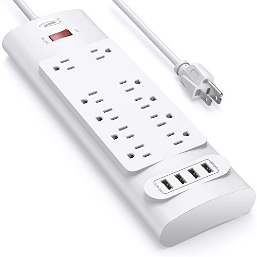 Product Cover Power Strip with USB Ports, Bototek Surge Protector with 10 AC Outlets and 4 USB Charging Ports,1625W/13A, 2100 Joules, 6 Feet Long Extension Cord for Smartphone Tablets Home,Office & Hotel- White