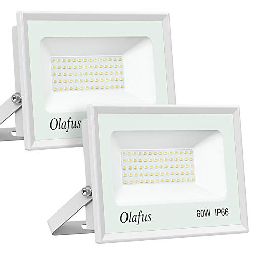 Product Cover Olafus 2 Pack 60W LED Flood Light Outdoor, 6600LM Ultra Bright Floodlights, 300W Equivalent, IP66 Waterproof Exterior Security Lights, 5000K Daylight White Lighting for Backyard, Garden, Playground