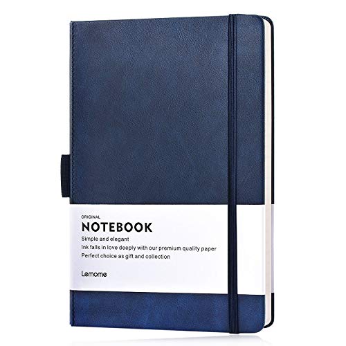 Product Cover Lemome Thick Classic Notebook with Pen Loop A5 Wide Ruled Hardcover Writing Notebook with Pocket + Page Dividers Gifts, Banded, Large, 180 Pages, 8.4 x 5.7 in