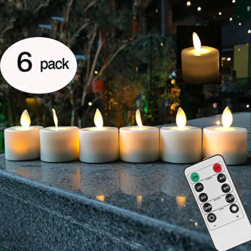 Product Cover Remote Control LED Tea Light Fake Flameless Candles with Timer,Battery Operated Warm White Window Pillar Candle Bluk with Dancing Flickering Bulb for Christmas/Wedding/Birthday Party-Pack of 6