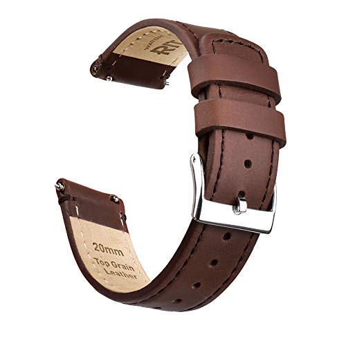 Product Cover Ritche 20mm Quick Release Leather Watch Band Compatible with Samsung Gear S2 Watch Brown Genuine Leather Watch Bands for Men